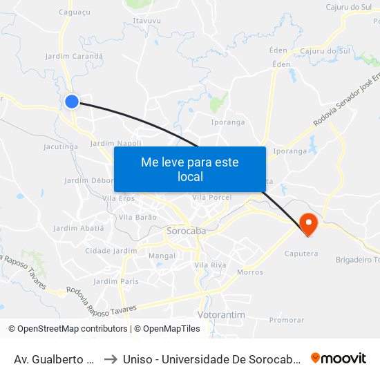 Av. Gualberto Moreira, Sn to Uniso - Universidade De Sorocaba Cidade Universitária map