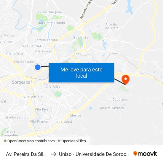 Av. Pereira Da Silva Nº600 - Cic - to Uniso - Universidade De Sorocaba Cidade Universitária map