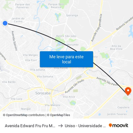 Avenida Edward Fru Fru Marciano Da Silva - Auto Escola Conquista to Uniso - Universidade De Sorocaba Cidade Universitária map
