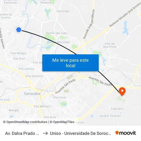 Av. Dalva Prado Marcondes, Sn to Uniso - Universidade De Sorocaba Cidade Universitária map