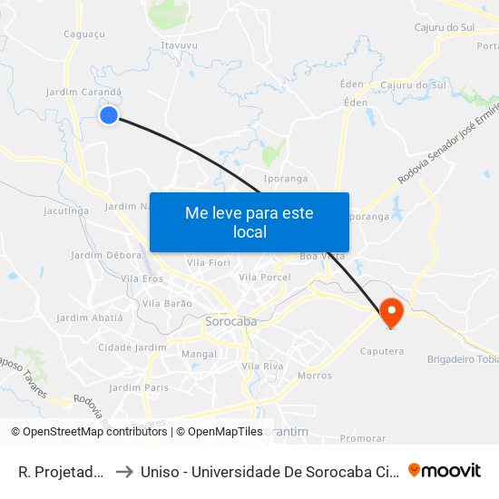 R. Projetada 03, 26 to Uniso - Universidade De Sorocaba Cidade Universitária map