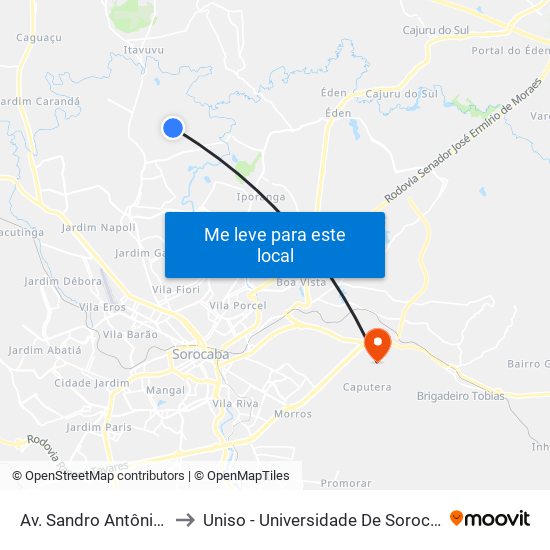 Av. Sandro Antônio Mendes, 1057 to Uniso - Universidade De Sorocaba Cidade Universitária map