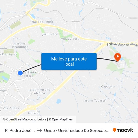 R. Pedro José Senger, Sn to Uniso - Universidade De Sorocaba Cidade Universitária map