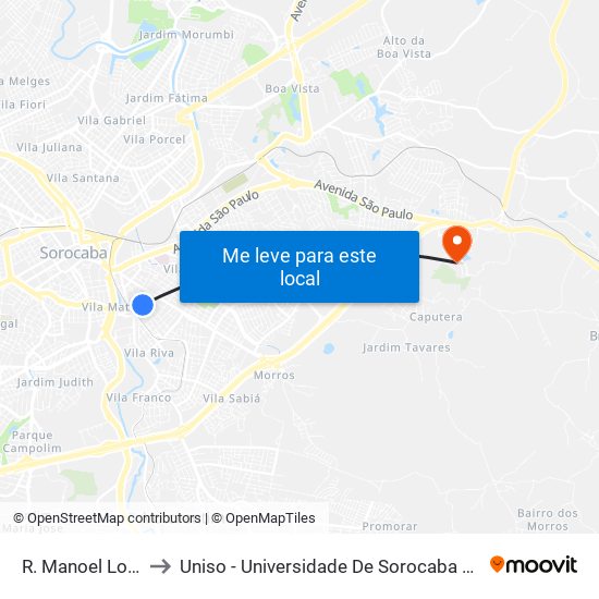 R. Manoel Lopes, 235 to Uniso - Universidade De Sorocaba Cidade Universitária map