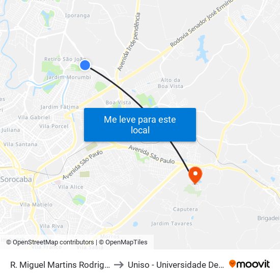R. Miguel Martins Rodrigues, Ao Lado Esquerdo Nº 636. to Uniso - Universidade De Sorocaba Cidade Universitária map