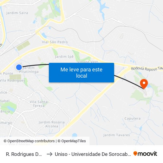 R. Rodrigues Do Prado, 436 to Uniso - Universidade De Sorocaba Cidade Universitária map