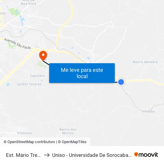 Est. Mário Trettel, Cx. 16 to Uniso - Universidade De Sorocaba Cidade Universitária map