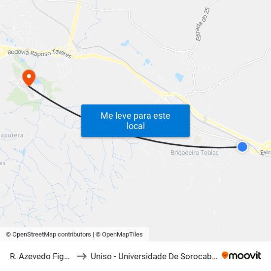 R. Azevedo Figueiredo, 214 to Uniso - Universidade De Sorocaba Cidade Universitária map