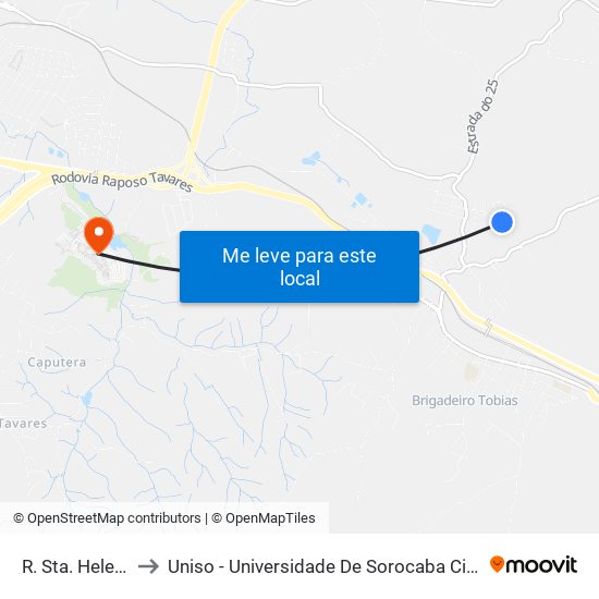 R. Sta. Helena, 185 to Uniso - Universidade De Sorocaba Cidade Universitária map