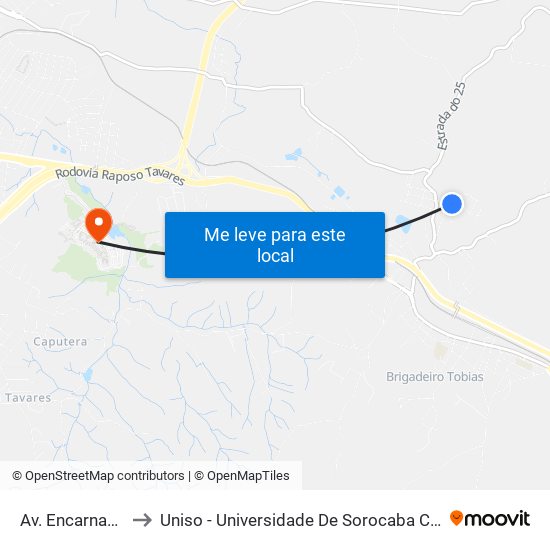 Av. Encarnação, 146 to Uniso - Universidade De Sorocaba Cidade Universitária map