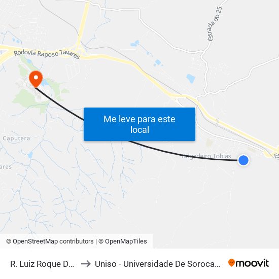 R. Luiz Roque De Oliveira, 45 to Uniso - Universidade De Sorocaba Cidade Universitária map