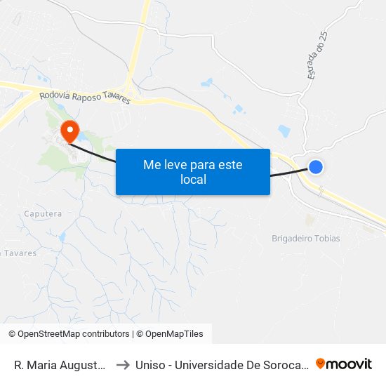 R. Maria Augusta Da Silva, 221 to Uniso - Universidade De Sorocaba Cidade Universitária map