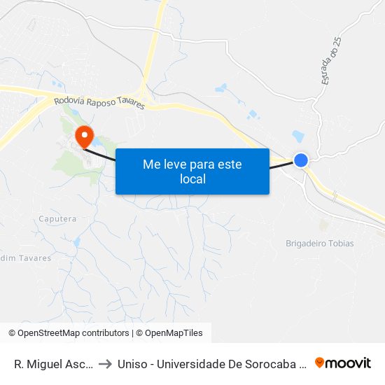 R. Miguel Ascêncio, 52 to Uniso - Universidade De Sorocaba Cidade Universitária map