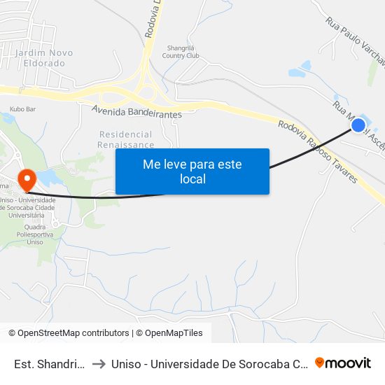 Est. Shandri-Lá, 924 to Uniso - Universidade De Sorocaba Cidade Universitária map