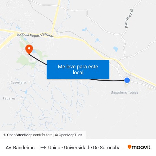 Av. Bandeirantes, 3790 to Uniso - Universidade De Sorocaba Cidade Universitária map