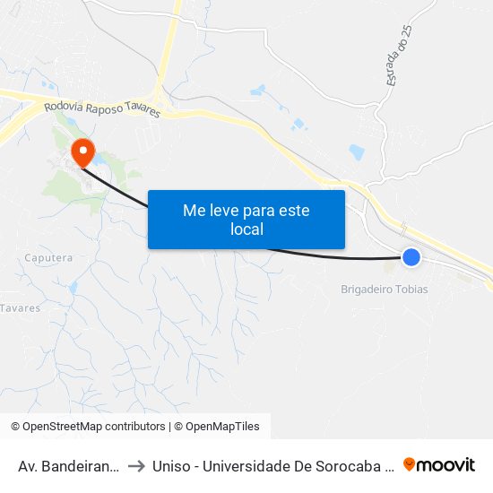 Av. Bandeirantes, 3984 to Uniso - Universidade De Sorocaba Cidade Universitária map