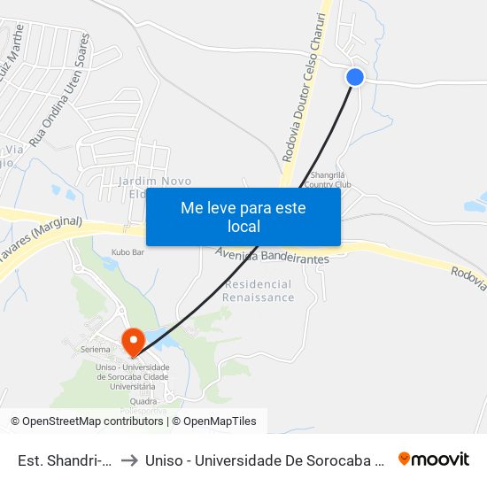 Est. Shandri-Lá, 2139 to Uniso - Universidade De Sorocaba Cidade Universitária map