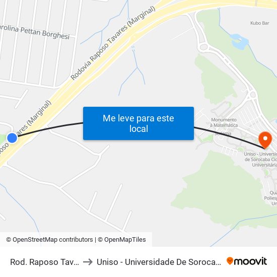 Rod. Raposo Tavares, Km93,5 to Uniso - Universidade De Sorocaba Cidade Universitária map
