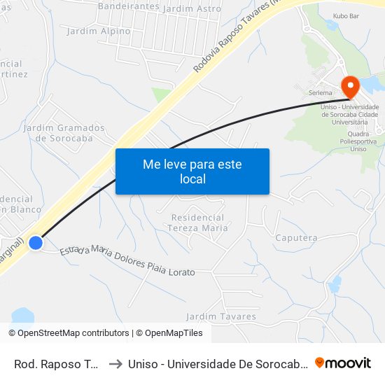 Rod. Raposo Tavares, S/Nº to Uniso - Universidade De Sorocaba Cidade Universitária map