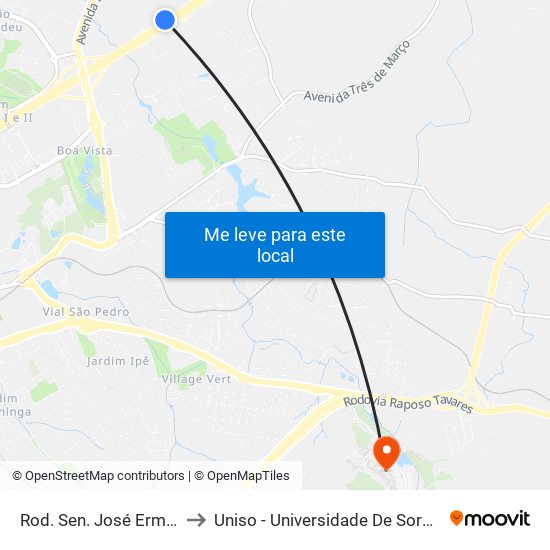 Rod. Sen. José Ermírio De Moraes , Sn to Uniso - Universidade De Sorocaba Cidade Universitária map