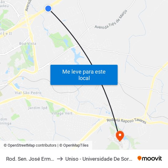 Rod. Sen. José Ermírio De Moraes , Sn to Uniso - Universidade De Sorocaba Cidade Universitária map