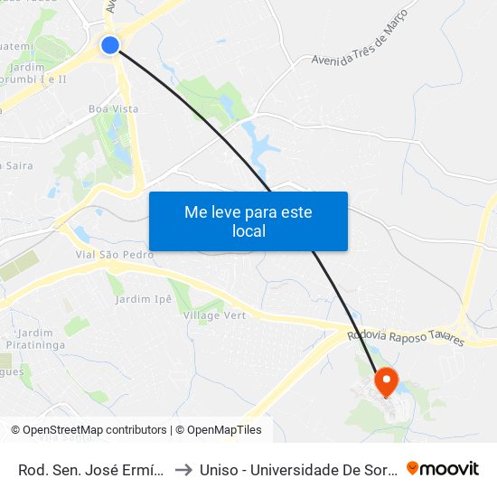 Rod. Sen. José Ermírio De Moraes , Km 2 to Uniso - Universidade De Sorocaba Cidade Universitária map