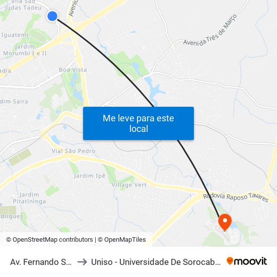 Av. Fernando Stecca, S/Nº to Uniso - Universidade De Sorocaba Cidade Universitária map