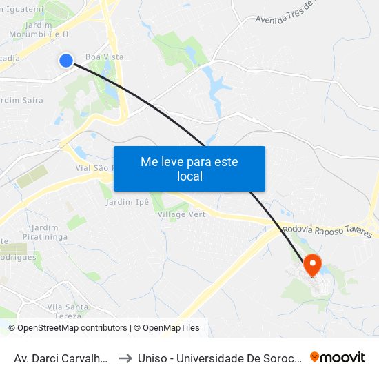 Av. Darci Carvalho Dafferner, 141 to Uniso - Universidade De Sorocaba Cidade Universitária map