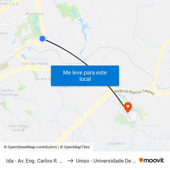 Ida - Av. Eng. Carlos R. Mendes, Nº 2.611""Biblioteca"" to Uniso - Universidade De Sorocaba Cidade Universitária map