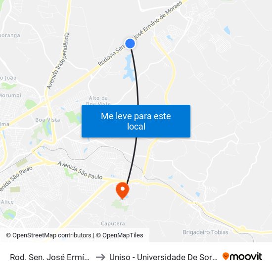 Rod. Sen. José Ermírio De Moraes , Km 5 to Uniso - Universidade De Sorocaba Cidade Universitária map