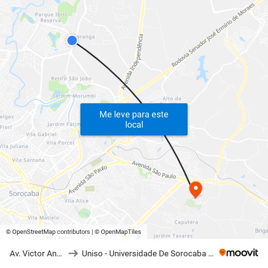 Av. Victor Andrews, Sn to Uniso - Universidade De Sorocaba Cidade Universitária map