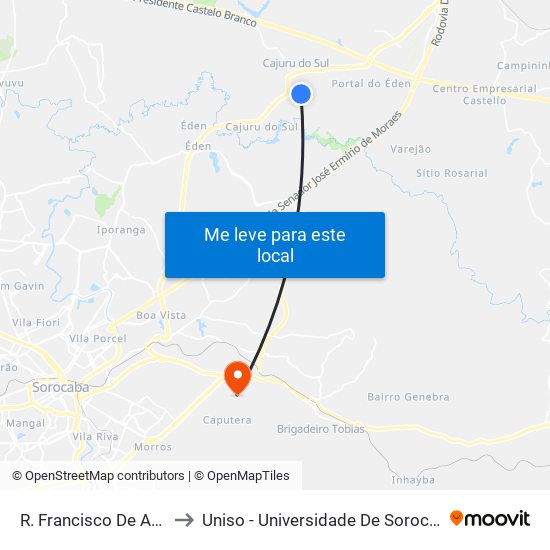 R. Francisco De Assis Torres, 239 to Uniso - Universidade De Sorocaba Cidade Universitária map