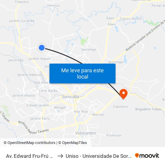 Av. Edward Fru-Frú M. Da Silva, Nº 1121. to Uniso - Universidade De Sorocaba Cidade Universitária map