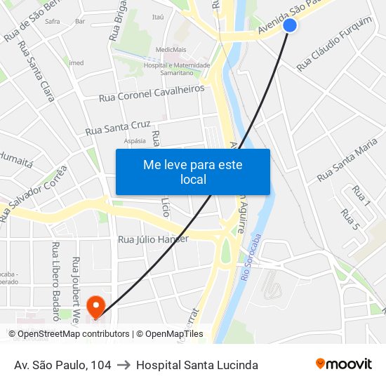 Av. São Paulo, 104 to Hospital Santa Lucinda map