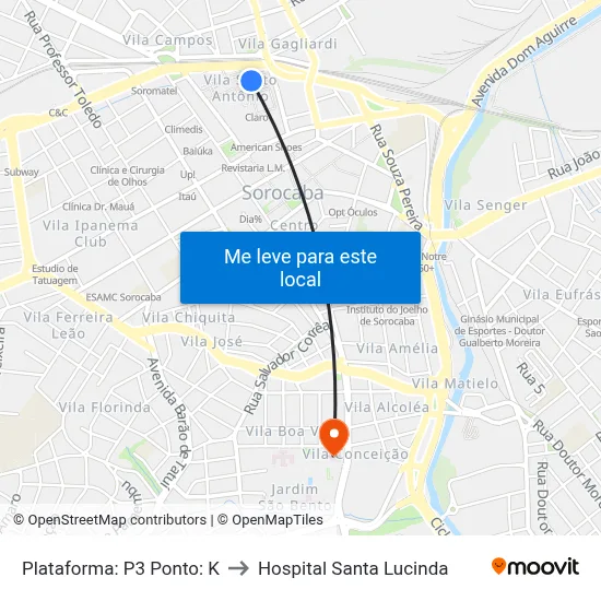 Plataforma: P3 Ponto: K to Hospital Santa Lucinda map