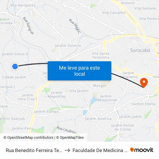 Rua  Benedito Ferreira Teles, Df.Nº994 to Faculdade De Medicina De Sorocaba map