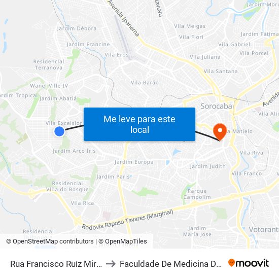 Rua  Francisco Ruíz Miranda, S/N to Faculdade De Medicina De Sorocaba map