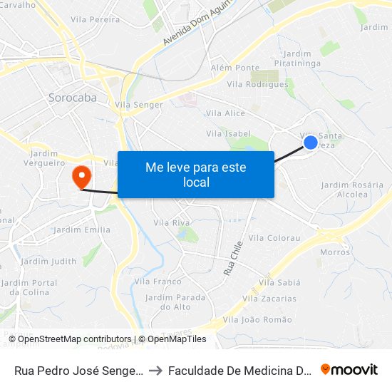 Rua  Pedro José Senger, Df.1640 to Faculdade De Medicina De Sorocaba map