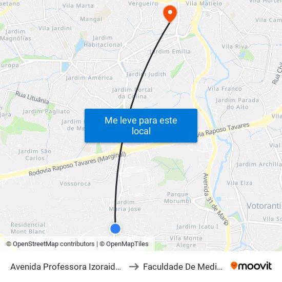 Avenida  Professora Izoraida Marques Peres, 1254 to Faculdade De Medicina De Sorocaba map