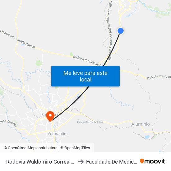 Rodovia Waldomiro Corrêa De Camargo 100-132 to Faculdade De Medicina De Sorocaba map