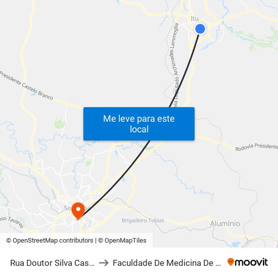 Rua Doutor Silva Castro 276 to Faculdade De Medicina De Sorocaba map
