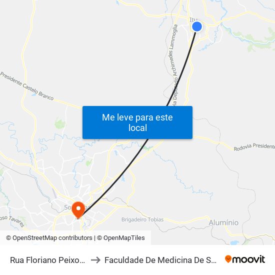 Rua Floriano Peixoto, 83 to Faculdade De Medicina De Sorocaba map