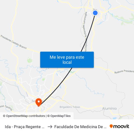 Ida - Praça Regente Feijó 53 to Faculdade De Medicina De Sorocaba map