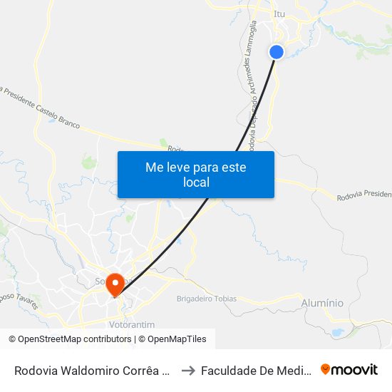 Rodovia Waldomiro Corrêa De Camargo 2116-2186 to Faculdade De Medicina De Sorocaba map