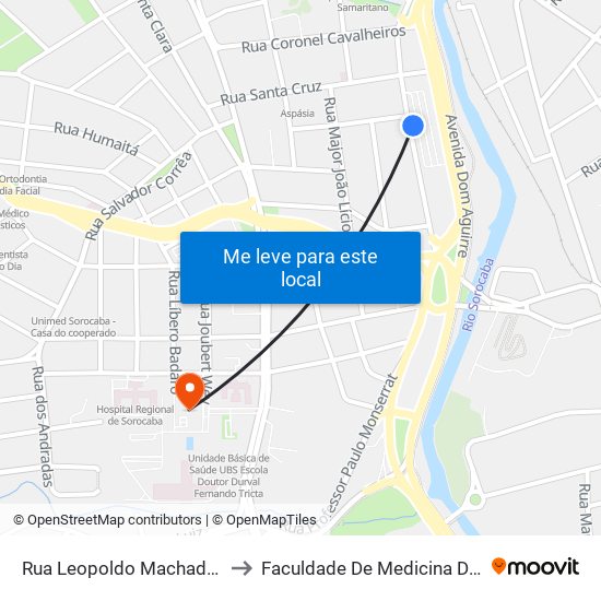 Rua Leopoldo Machado, 333-459 to Faculdade De Medicina De Sorocaba map