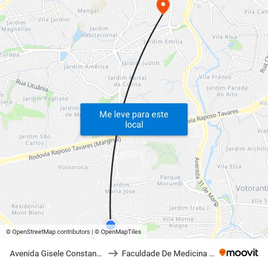 Avenida Gisele Constantino, 960-970 to Faculdade De Medicina De Sorocaba map