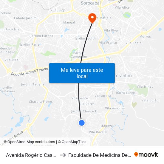 Avenida Rogério Cassola, 842 to Faculdade De Medicina De Sorocaba map
