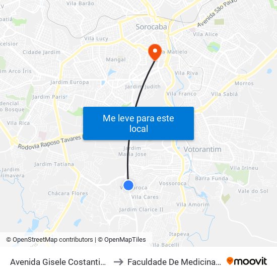 Avenida Gisele Costantino, 1024-1076 to Faculdade De Medicina De Sorocaba map
