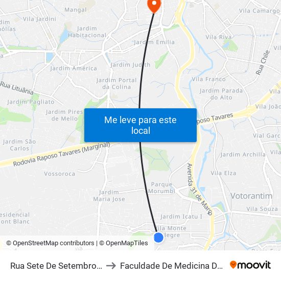 Rua Sete De Setembro, 628-692 to Faculdade De Medicina De Sorocaba map
