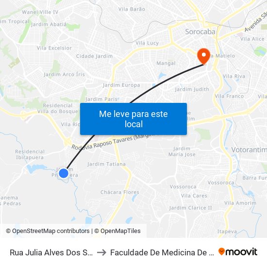 Rua Julia Alves Dos Sant, 128 to Faculdade De Medicina De Sorocaba map